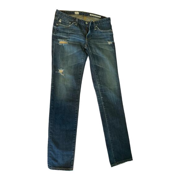 AG Adriano Goldschmied Stilt Cigarette Leg Jeans Womens Sz 26R Med Wash Distress - Picture 1 of 8